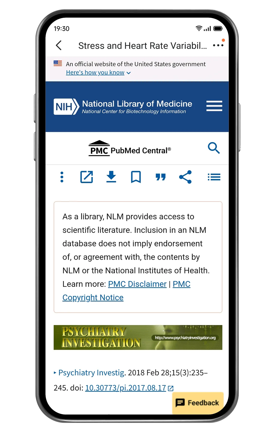 Article sur le stress et la variabilité de la fréquence cardiaque de la Bibliothèque nationale de médecine.