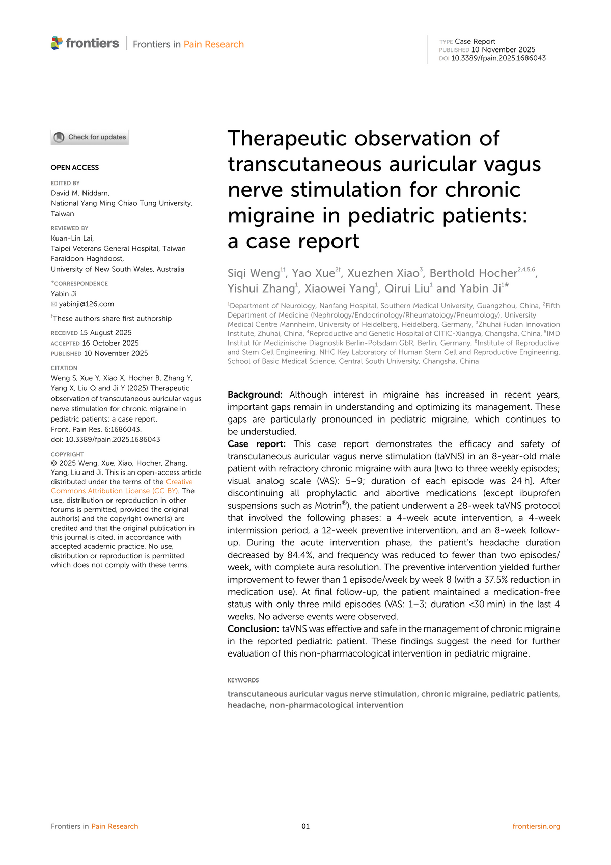 Poster de recherche sur la stimulation non invasive du nerf vague et la douleur.